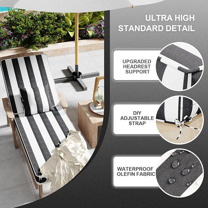 Outdoor Water-Resistant Olefin Chaise Lounge Cushions with Pillow, Weather and Fade Resistant Patio Furniture Lounge Chair Cushion Ideal for Patio, Lawn, Garden, Pinto, 72" L x 21" W x 5" T