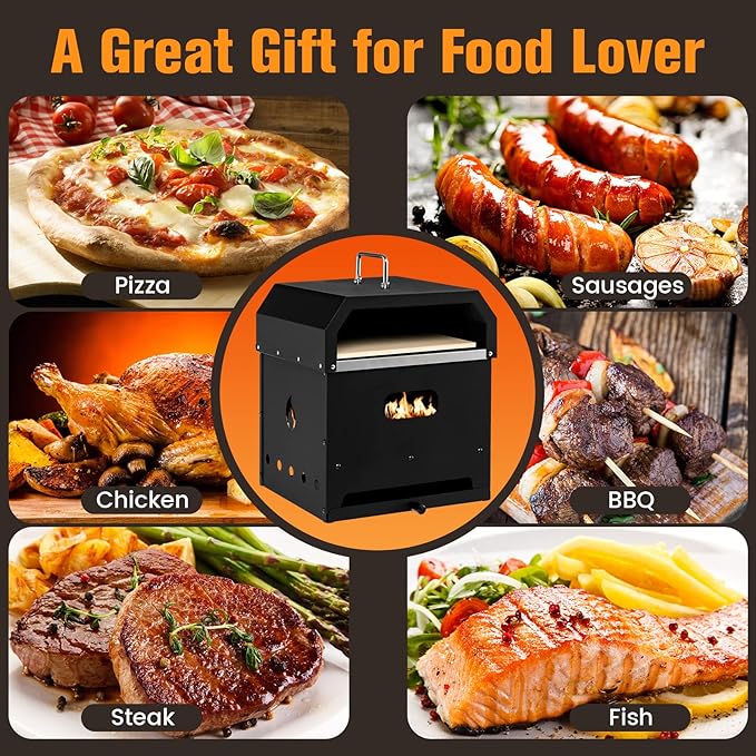 Giantex 4-in-1 Outdoor Pizza Oven Wood Fired, 2-Layer Pizza Maker Grill with Stone, Peel, Waterproof Cover, Cooking Grids, Detachable Grill Oven & Fire Pit for Outside Backyard BBQ