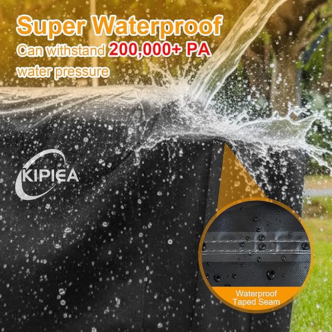 Kipiea 600D Heavy Duty Pellet Grill Cover for Weber Searwood XL 600 & Smoque XL, Waterproof Wood Pellet Smoker Cover with Windproof Buckles, UV Resistant, No Tear, No Fading