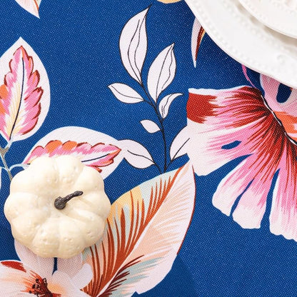 UMINEUX 60" Outdoor Round Tablecloth with Umbrella Hole and Zipper | Spring/Summer Waterproof Round Patio Table Cover for Picnic/BBQ/Garden, Blue Tortoise Bamboon