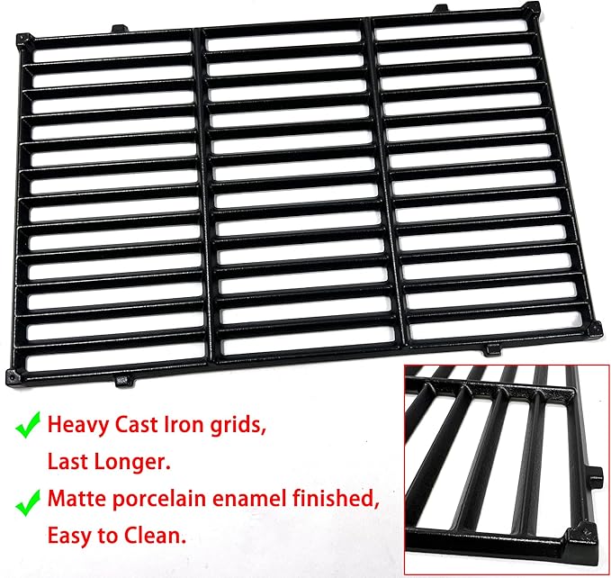 DC130 17.5" 7638 2pk Cast Iron Cooking Grill Grates Replacement for Weber Spirit 300, 310, 320 Series, Spirit 700, Genesis Silver B/C, Genesis Gold B/C, Genesis Platinum B/C Gas Grills