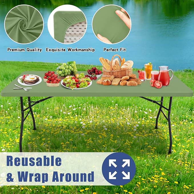 Moosfor 2 Pack Rectangle Spandex Fitted Table Cloth, 4FT Elastic Tablecloth | Washable Picnic Table Cover, Stretch Waterproof Table cloths for Party, Patio, Dining, Kitchen, 30" x 48", Sage Green