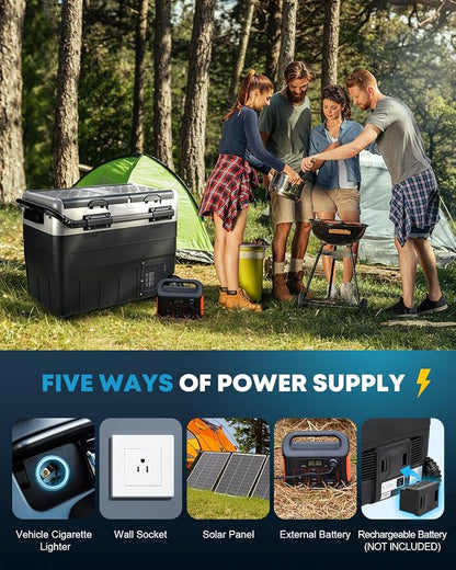 Kohree 12V Car Refrigerator, 53 Quart (50L) Car Fridge for Camping | Electric Cooler with Handle, Wheels, Dual Zone, Dual Door, 4℉-68℉, 12/24V DC, 100-240V AC, Portable Freezer