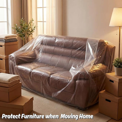 Wowfit 4mil Couch Cover for Moving, Clear Sofa Storage Bag, 92Wx42Dx62/41H | With Tape Strips & Labels, Heavy Duty, Tear-Resistant, Waterproof, Reusable, Oversized/3-Seat Sofa, Long-Term Garage Storage