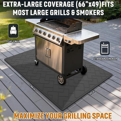 66" x 49" Heavy Duty Grill Mat for Outdoor Grill, BBQ Mats & Under Grill Mat for Patio Deck Protection, Waterproof, Oil-Resistant, Easy-to-Clean Floor Protector