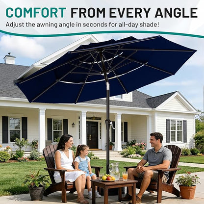 AreShark 9ft 3-Tier Patio Umbrellas, Outdoor Umbrella with 8 Sturdy Ribs UV Protection Windproof, Market Table Umbrella w/Push Button Tilt & Crank for Pool, Porch, Deck, Garden(Navy)