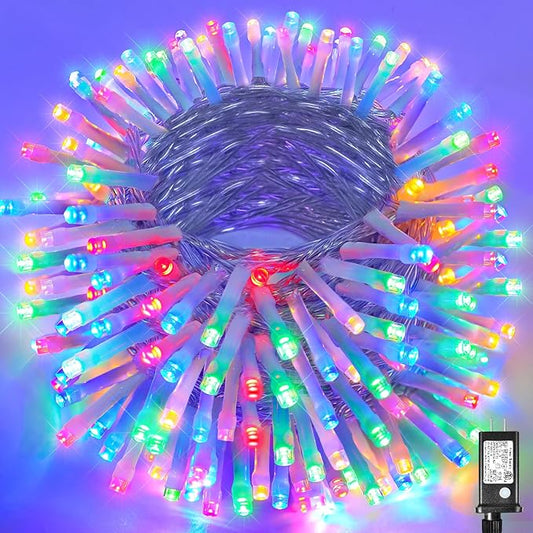 100ft Christmas Lights Outdoor Waterproof, 300 LED String Lights for Bedroom Clear Wire with 8 Modes, Plug in Twinkle Fairy String Light for Indoor Outdoor Home Party Garden Decorations, Multicolor