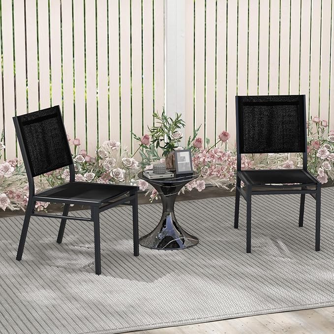 Giantex Outdoor Patio Dining Chair, Armless Dining Chair with Breathable Fabric Seat & Backrest, Heavy Duty Aluminum Frame, Outside Lightweight Patio Chairs for Porch Balcony Garden Yard Poolside