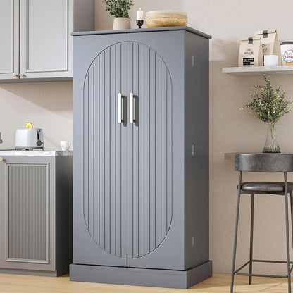 kepptory 47" Kitchen Pantry Cabinet with Doors and Adjustable Shelves, Freestanding Pantry Storage Cabinet, Farmhouse Buffet Cupboard for Kitchen, Dining Room, Living Room, Grey