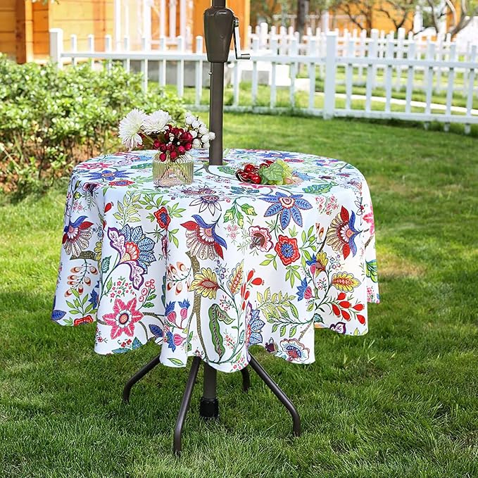 EHouseHome Outdoor and Indoor 70inch Round Tablecloth with Umbrella Hole and Zipper, Waterproof Zippered Patio Cloths, Spring/Summer Table Covers for Backyard Circular Table/BBQs/Picnic