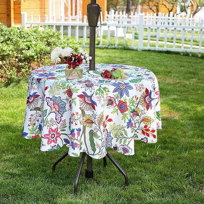 EHouseHome Outdoor and Indoor 60inch Round Tablecloth with Umbrella Hole and Zipper, Waterproof Zippered Patio Cloths, Spring/Summer Table Covers for Backyard Circular Table/BBQs/Picnic