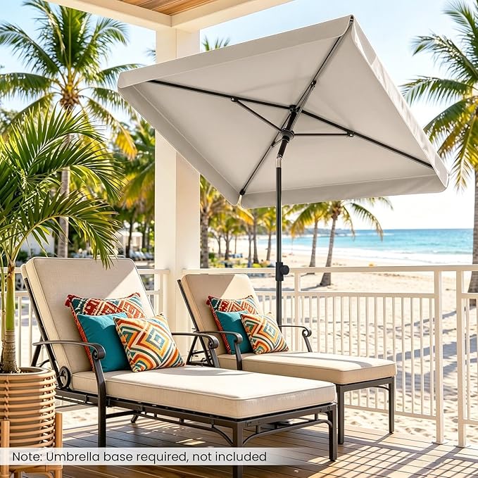 Tangkula 6.5 x 4.3 FT Rectangular Patio Umbrella, Portable Outdoor Market Table Umbrella with Push Button Tilt for Balcony Garden Backyard Deck Pool (Beige)