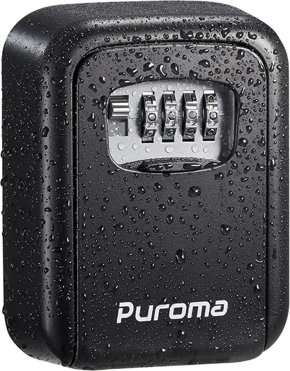Puroma Security Key Lock Box, 4-Digit Combination Waterproof Safe Storage Lockbox with Code Wall Mount Large Capacity for Outdoor Outside House Dorm Office ID Card (Black)