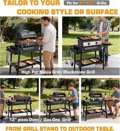 Upgraded Heavy-duty Foldable Grill Stand for Blakcstone, 17" & 22", Height Adjustable, Grill table Desiged for Outdoor BBQ Backyard Camping