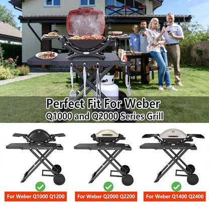 Upgraded Portable Grill Cart for Weber Q1200, Q1000, Q2200, Q2000, Q2400, Foldable Cart for Weber Q Series Gas Grills, Outdoor BBQ Stand with Propane Tank Holder for Travel and Camping
