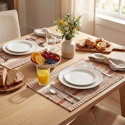 Artoid Mode Caramel Farmhouse Woven Braided Stripe Placemats Set of 4,12x18 Inch Seasonal Holiday Table Mats Party Kitchen Dining Decoration