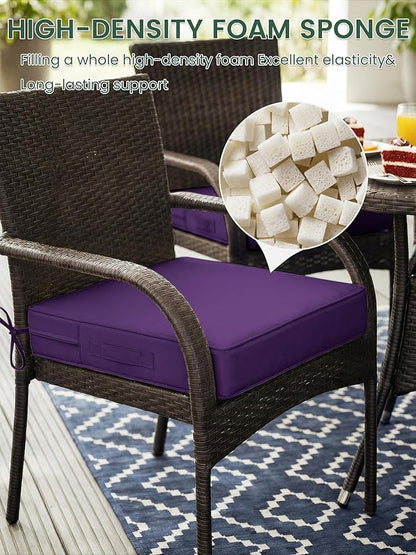 Outdoor Chair Cushion 24 x 24 x 5 Inches Patio Furniture Outdoor Waterproof Seat Cushion, Patio Chair Cushion with Handles and Ties, Square Dining Chair Cushion Set of 4, Purple
