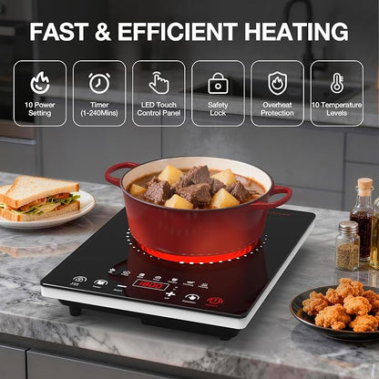 Portable Electric Cooktop GTKZW, 1800W Single Stove Burner Hot Plate with LED Touch Screen, for RV and Dorm