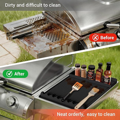 2Pack Silicone Grill Mat for Blackstone - 16x11.5 Inch Non-Slip Tool Mat with Sauce Drip Pad & Wavy Grip, Outdoor BBQ Accessories & Gifts for Men, Dad, Grilling (Black)