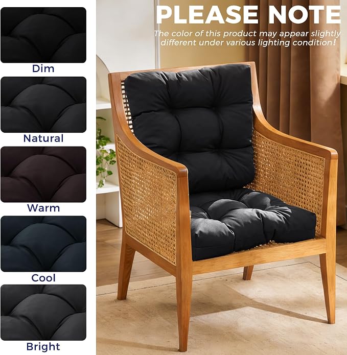 IASEAHK Outdoor Chair Cushions Set of 4, 19" x 19" x 5", Waterproof Outdoor Seat Cushions for Patio Furniture, Fade-Resistant Patio Chair Cushion, Dining Wicker Chair Pads for Porch Garden, Black