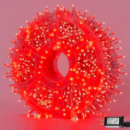 YEGUO 328ft 1000 LED Red Halloween String Lights, Clear Wire Christmas String Lights Indoor, 8 Modes Twinkle Tree Lights Plug in with Timer Memory.