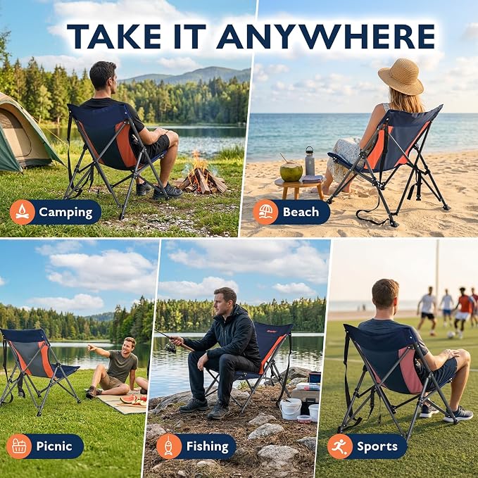 Alvantor® Camping Chair, High Back Folding Beach Chair Breathable for Outdoor, Ergonomic Backrest, Easy Use Portable Lawn Chair Seat for Travel, Fishing, Pinic, Sports Events, 20"x28"x28"