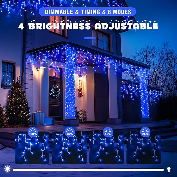 JMEXSUSS 800 LED Blue Icicle Christmas Lights Outdoor | Icicle Lights for Outside with 160 Drops, Christmas String Lights Indoor Outdoor for Party Holiday Christmas Decoration