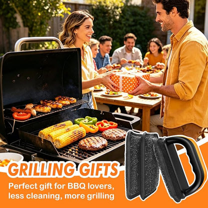Griddle Cleaning Kit for Blackstone Rust Removal Restoration Pad | 3 Griddle Cleaning Pads & 1 Ergonomic Handle For Flat Top Grill, Brush with Flexible Steel Wire Layer Removes Stubborn Grease