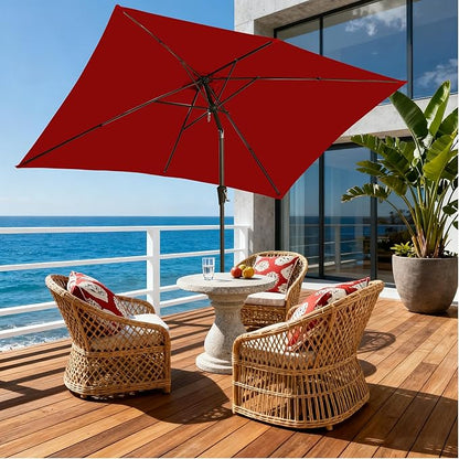 6.5x10FT Rectangular Patio Umbrella with Push Button Tilt & Crank Lift for Garden,UV Protection Outdoor Umbrella for Deck,Pool and Yard,Red