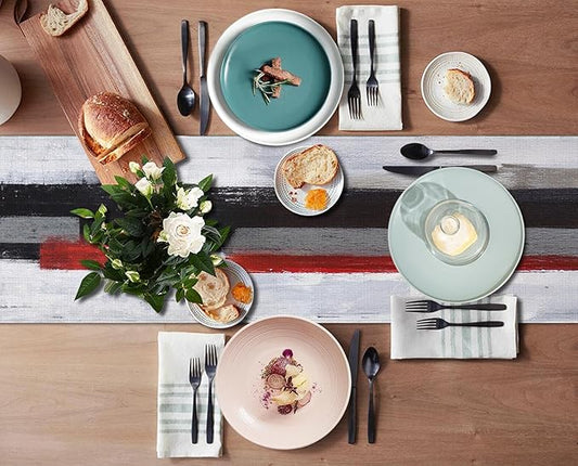 Emvency Black and White Table Runner, Modern Grey Red Art Painting for Kitchen Coffee Table Family Dinners Holiday Parties Wedding Events Decor(13x72 inch)