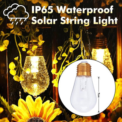 Colors Changing Solar String Lights Outdoor, 20Ft Vintage Rope Hemp Color Change Patio Lights, 16 Waterproof Shatterproof Bulbs Solar Light for Garden Yard Proch Wedding Party - Warm White & RGB
