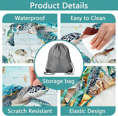Ocean Sea Turtles Picnic Table Cover with Bench Covers and Bag, Camping Essentials, Waterproof Windproof, Fitted Tablecloth Cover with Elastic Edge, for Indoor & Outdoor, Garden, 3 PCS, 30x60 Inch