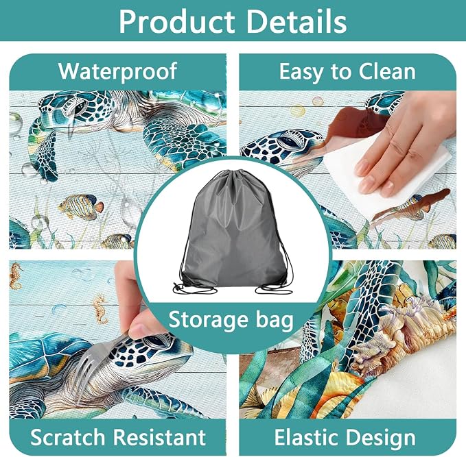 Ocean Sea Turtles Picnic Table Cover with Bench Covers and Bag, Camping Essentials, Waterproof Windproof, Fitted Tablecloth Cover with Elastic Edge, for Indoor & Outdoor, Garden, 3 PCS, 30x96 Inch