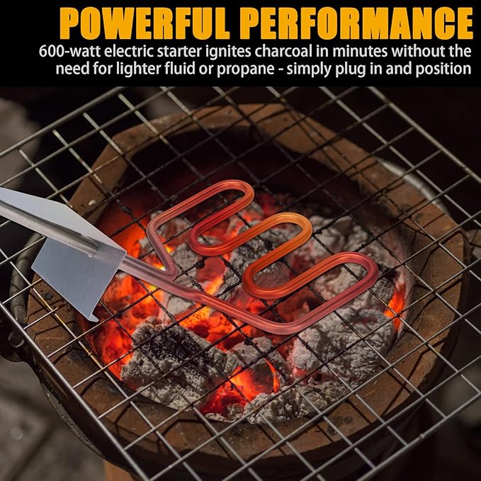 600W Electric Charcoal Starter, 37.8-inch Cord, Compatible with Big Green Egg, Kamado Joe, Weber Kettle Grills/Charcoal Grills