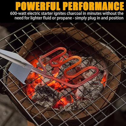 600W Electric Charcoal Starter, 37.8-inch Cord, Compatible with Big Green Egg, Kamado Joe, Weber Kettle Grills/Charcoal Grills