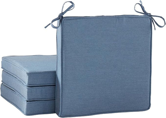 Indoor/Outdoor Chair Pads in Sunbrella Fabric – 17''x17'' Patio Seat Cushions with Foam Insert, Removable Reversible Cover & Ties for Patio Dining Chairs – Set of 2 or 4, Spectrum Denim