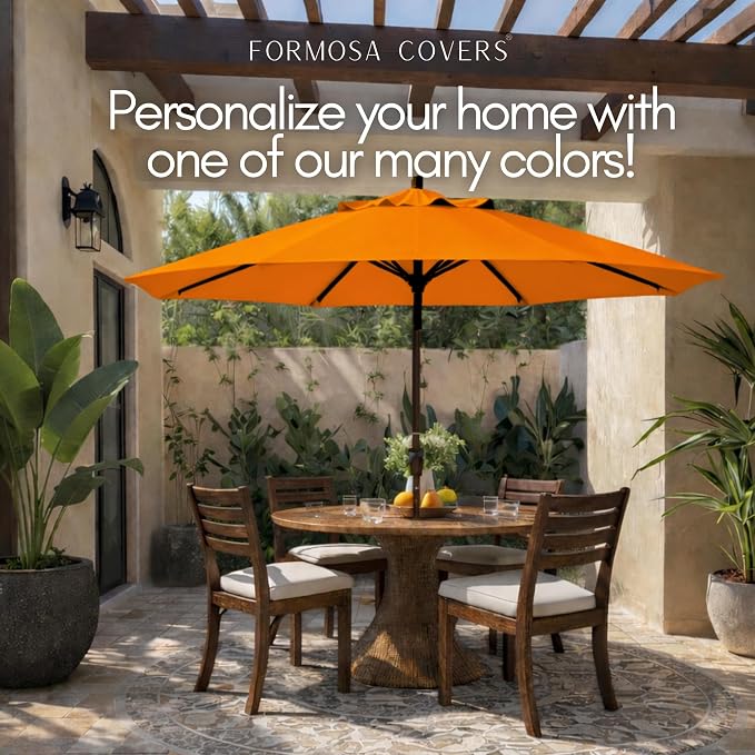 Formosa Covers 9ft 6 Ribs Market Patio Umbrella Replacement Canopy - Top Canvas - 600D UV Protective and Water Resistant Umbrella Fabric - Premium Quality Replacement Canopy Cover ONLY (Orange)