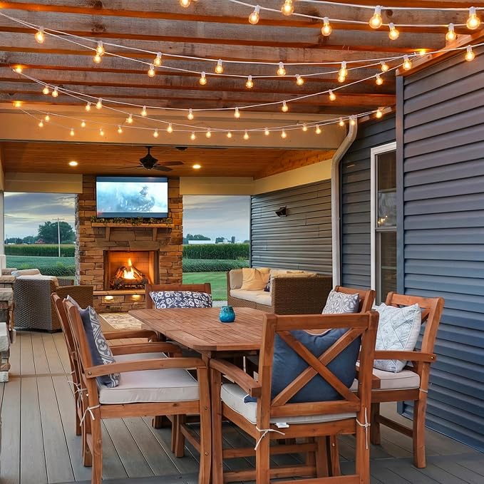 Mlambert 50FT(2x25FT) G40 LED Plug-in Outdoor String Lights 22 Bulbs, White | Plug-in Waterproof Patio Porch Lights for Backyard Party Decor, Connectable, Dimmer not included, Warm White