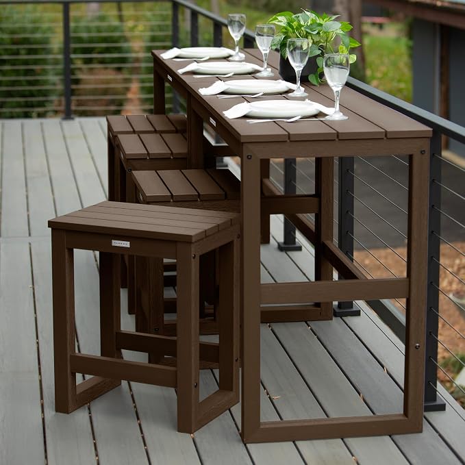highwood Monroe 6-Piece Counter Height Modern Balcony Set, 2 Tables and 4 Stools, Weathered Acorn