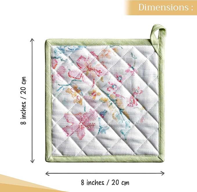 Maison d' Hermine Pot Holders 100% Cotton Heat Resistant Potholders 8" x 8" Hot Pads with Loop BBQ Cooking Baking Hotel Farmhouse Kitchen Handling Hot Pans Spring Summer (Pack of 2, Paradise Island)