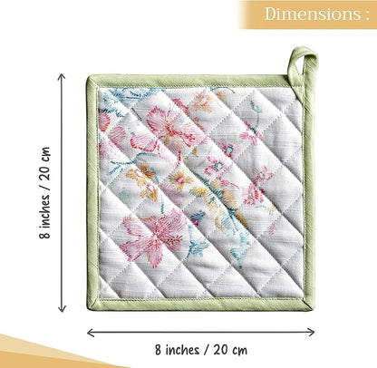 Maison d' Hermine Pot Holders 100% Cotton Heat Resistant Potholders 8" x 8" Hot Pads with Loop BBQ Cooking Baking Hotel Farmhouse Kitchen Handling Hot Pans Spring Summer (Pack of 2, Paradise Island)