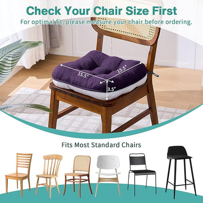 BETU Chair Cushions for Dining Chairs Set of 4,3.5" Thick Kitchen Table Chair Pads with Ties,Non Slip Backing and Covers, Seat Cushion for Dining Room,Bar,Patio Chairs,15.5"X15.5"X3.5",Dark Purple