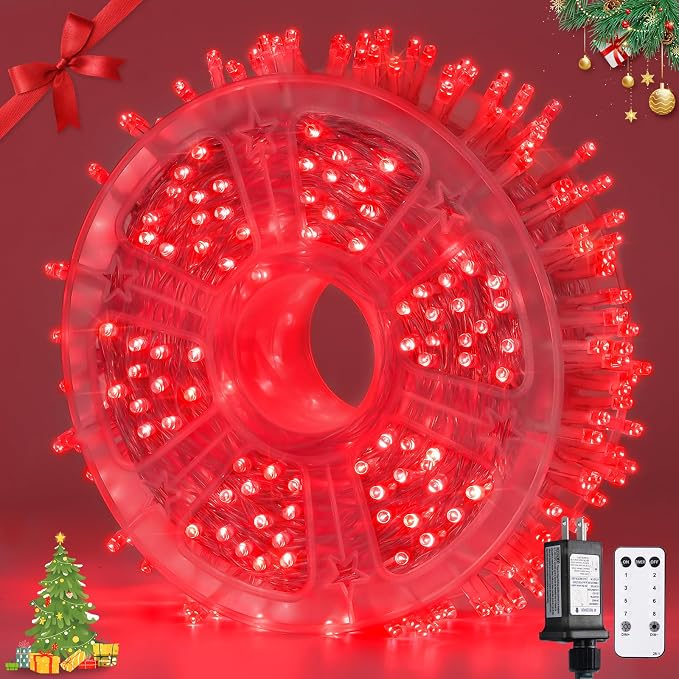 JMEXSUSS 400 LED Red Christmas Lights, 132ft String Lights Plug in | Red Lights for Halloween Indoor Outdoor with Remote & 8 Modes,for Tree Room Bedroom Fireplace Patio Party Christmas Decor