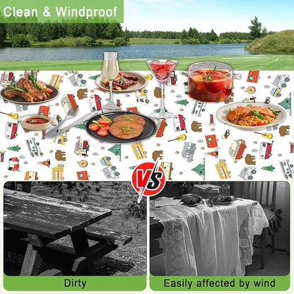 Picnic Table Cover with Bench Covers and Bag, Camping Rv Essentials, Waterproof Windproof Fabric, Fitted Tablecloth Cover with Elastic Edge, 3 PCS, 30x72 Inch, White