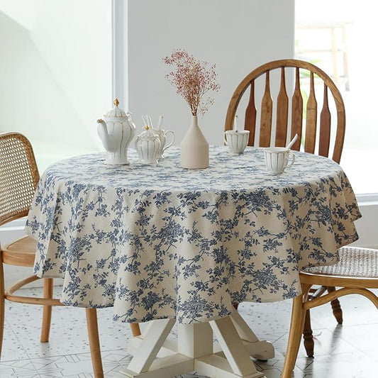 YiHomer Pastoral Round Tablecloth - 60 Inch Dia. Table Cloth - Washable Table Cover with Dust-Proof Wrinkle Resistant for Restaurant, Picnic, Indoor and Outdoor Dining, Floral (Dark Blue)