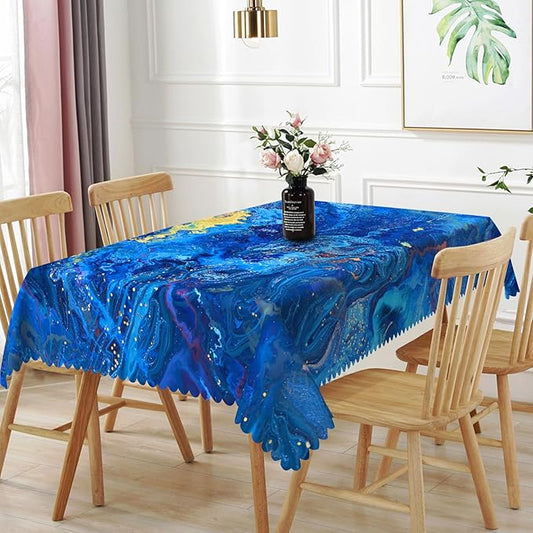 54x108inches Blue Marble Tablecloth Mixed Acrylic Paints Rectangle Waterproof Table Cover Stain Resistant and Washable Table Cloth for Kitchen Dining Room Indoor Outdoor Themed Party Decor