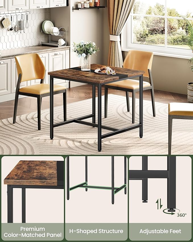 CHOEZON Square Kitchen Dining Table, 29.5'' Dining Table, Small Dining Tables, Writing Desk, Coffee Tables, for Restaurant, Living Room, Apartment, Rustic Brown and Black TCZ02BF