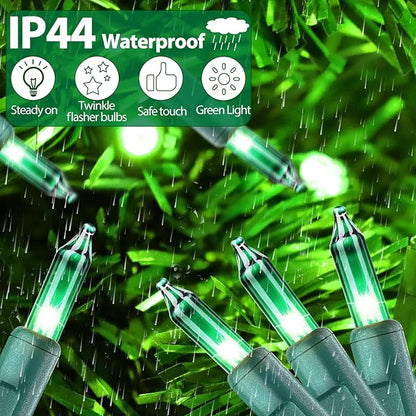 Green Christmas Lights, Green String Lights 25FT 100 Incandescent Bulbs with Green Wire for Christmas Tree, Garland, Indoor & Outdoor St Patricks Day Decoration