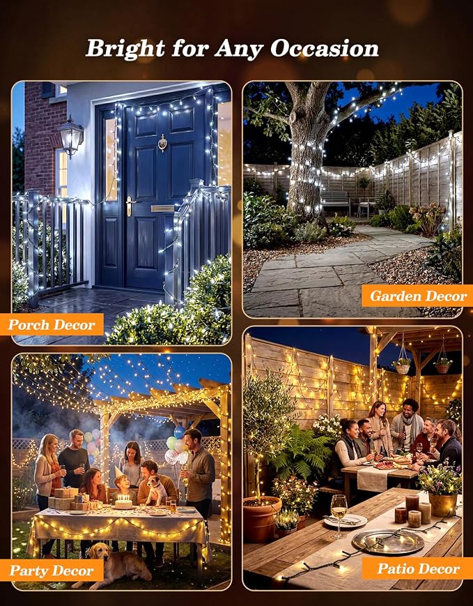 LitHome 2 Pack Solar String Lights Outdoor with Remote, Total 200LED 66FT | Solar Christmas Lights Waterproof, 8 Mode String Light for Xmas Patio Garden Party Yard Tree Decor, Warm White & Cool White