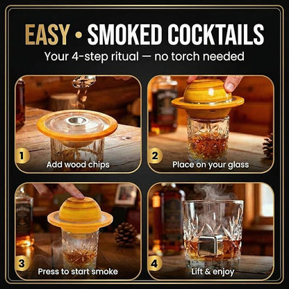 Electric Cocktail Smoker Kit - Rechargeable Whiskey Smoker with 6 Wood Chip Flavors, Flame-Free, USB-C Charging, Old Fashioned & Bourbon Gift Set for Men, Husbands & Dads